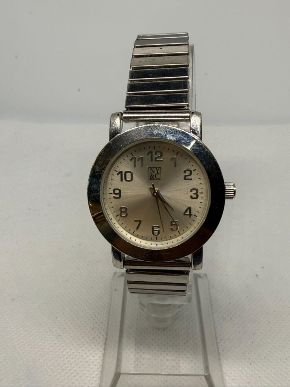 New York & Company Women's Silver-Tone Round Dial Stainless Steel Stretch Watch